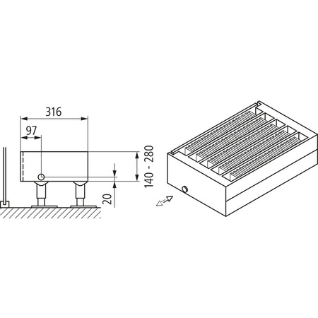 Konwektor Kermi Kon m. Str. Typ55 BH140x316x1100mm QN1976,weiß,6bar, m. Abd., AB Uni.