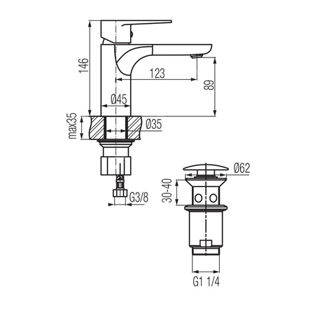 DALI WHITE Bateria umywalkowa stojąca z automatycznym korkiem spustowym