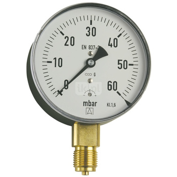 Ciśnieniomierz różnicowy AFRISO KP D211 -60/0 mbar mosiądz G1/4B aksjalne fi 63, kl. 1.6%
