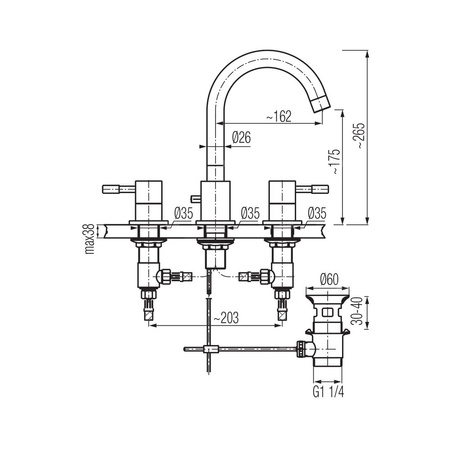 VEGANE Bateria umywalkowa 3-otworowa stojąca