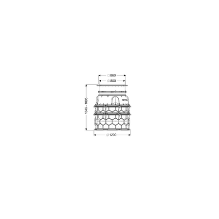 Studzienka techniczna do zabudowy w ziemi z włazem LW 800 z nasada i pokrywą kwadratowa ze stali nierdzew. kl. A15 T: 1646-1895mm