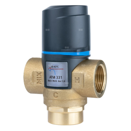 Zawór regulacyjny termostatyczny do wody ciepłej AFRISO ATM 331 mosiądz GW 3/4'', DN 20, zakres temp. 20-43'C, Kvs 1.6 m3/h, maksymalna temperatura 90'C, maksymane ciśnienie 10 bar