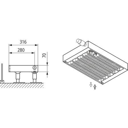 Konwektor Kermi V-Kon S Typ55 BH210x316x1400mm QN3321, weiß, 6 bar, m. Abd., Vent. re