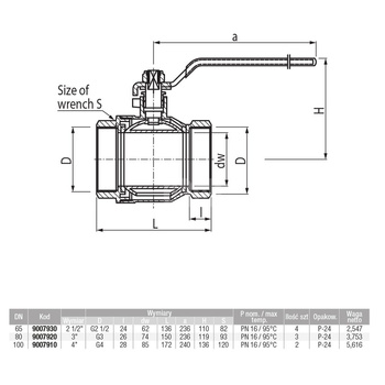 Zawór kulowy VALVEX Onyx mosiądz niklowany, PN16 3'' GW, uchwyt: dźwignia