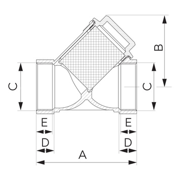 Filtr skośny siatkowy, nakrętno-nakrętny, DN15, G1/2