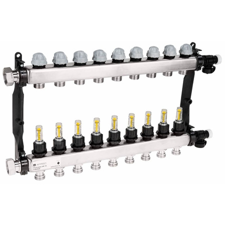 Rozdzielacz do ogrzewania podłogowego AFRISO ProCalida VA 1C 9-obieg. stal nierdzewna GZ 1'' x euroconus 3/4''