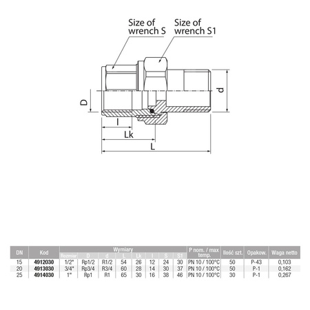 Złączka (śrubunek) prosta niklowana (wersja długa) VALVEX TWIST, 1/2'' (GZ x GW)