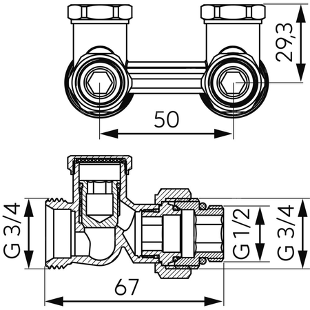 Zawór przyłączeniowy podwójny M186 prosty