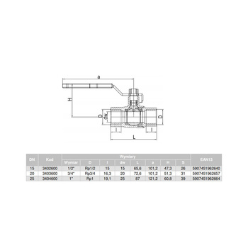 Kurek kulowy pełnoprzelotowy do gazu nikl z dźwig. Stal. (DSt) 4TECH (wersja N-N) 3/4