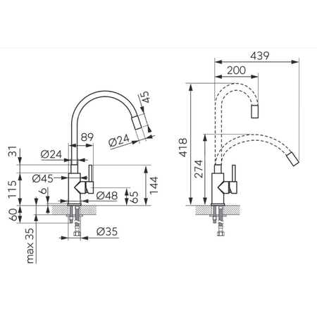 Bateria zlewozmywakowa FERRO ZUMBA INOX, kolor stal, elastyczna biała wylewka