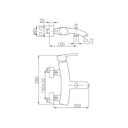 Bateria wannowa ścienna KFA Armatura DIAMENT, kolor chrom