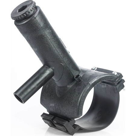 Trójnik siodłowy PE z nawiertką 125x 40 czarny z obejmą WEBA