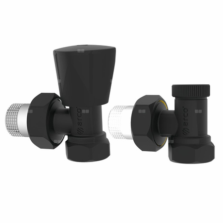 Zawór grzejnikowy ARCO TEIDE PLUS kątowy (kąt prosty), połączenie 1/2'' x 1/2'' czarny