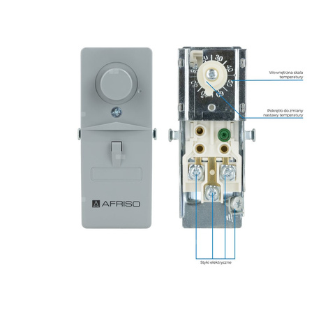 Czujnik temperatury HVAC AFRISO BRC (nastawa wewnętrzna) poł. potrójne, zakres pom. 20-90'C