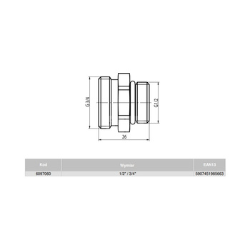 Przyłączka G 1/2x3/4 do zespołów odcinających FUSION 3, niklowana