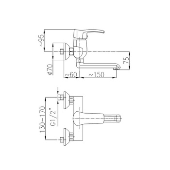 Bateria umywalkowa ścienna KFA Armatura KWARC, chrom, montaż natynkowa