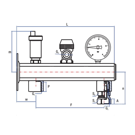 Grupa bezpieczeństwa RUMET c.o. G 3/4 x G 1/2 mosiądz