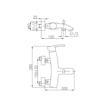 Bateria wannowa ścienna KFA Armatura DIAMENT, kolor chrom