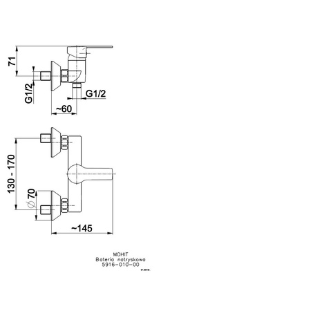 Bateria natryskowa ścienna KFA Armatura MOHIT, kolor chrom