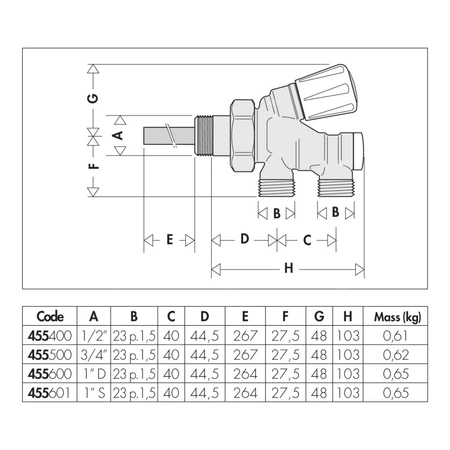 Zawór grzejnikowy przystosowany do montażu głowicy termostatycznej lub siłownika elektrotermicznego 1/2"