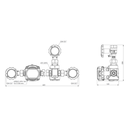 Grupa ochrony powrotu kotła BTA 110 AP z zaworem temperaturowym ATV, 3x GW G1'', 55 st. C, Kvs 6, AFRISO APH 15-7/130