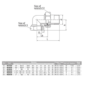 Złączka (śrubunek) kolanowa śrutowana z oringiem VALVEX TWIST, 1/2'' (GZ x GW)