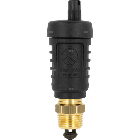 Odpowietrznik automatyczny pionowy, hybrydowy PrimoVent G3/8'' z Aquastop i zaworem stopowym, R1/2''