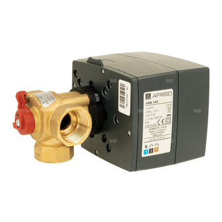 Zawór obrotowy trójdrogowy AFRISO ARV 382 Vario ProClick, mieszający, Siłownik elektryczny ARM 343, DN 20
