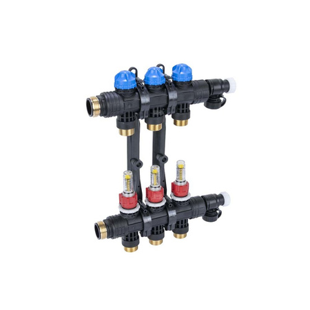 Rozdzielacz do ogrzewania podłogowego AFRISO ProCalida EF1 K 3-obieg. poliamid GZ 1'' x euroconus 3/4'' + przepływomierz + zawór napełn/spust