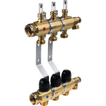 TECEfloor rozdzielacz mosiężny 1'' ogrzewania podłogowego 12 sek. z przepływomierzami magnetycznymi i wmontowanymi półśrubunkami