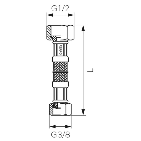 Wąż przyłączeniowy elastyczny FERRO z oplotem (stal), GW x GW, 1/2'' x 3/8'', długość 60 mm