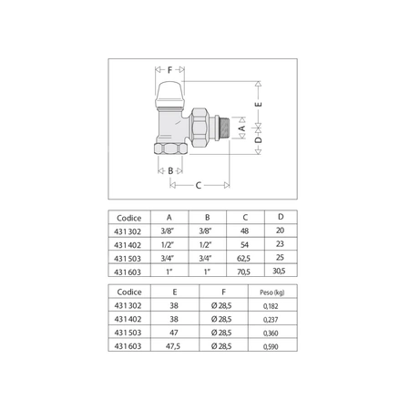 Grzejnikowy zawór odcinający kątowy do rur stalowych 3/8"