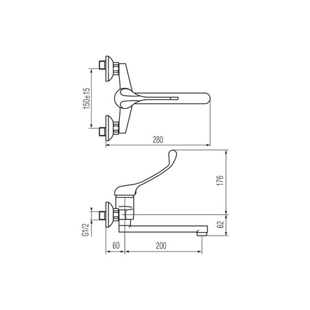 MEDICA Bateria umywalkowa ścienna z długą wylewką