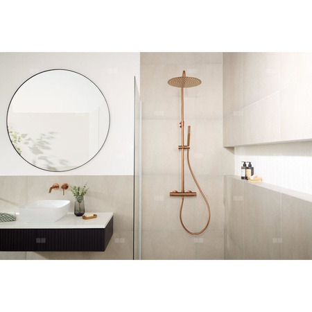 MOZA Deszczownia wannowa PREMIUM z dłuższym drążkiem, z Baterią natryskową termostatyczną, Brushed rose gold PVD