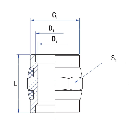 Nypel RUMET mosiądz 1'' x 1'' (GZ), z uszczelką