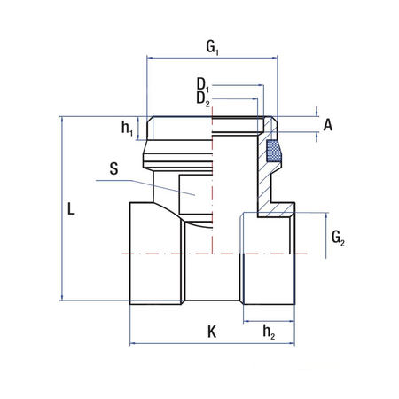 Złącze trójnik RUMET Mosiądz 1/2'' x 1'' x 1/2'' (GW x GZ x GW)