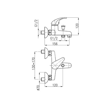 Bateria wannowa ścienna KFA Armatura BARYT, kolor chrom