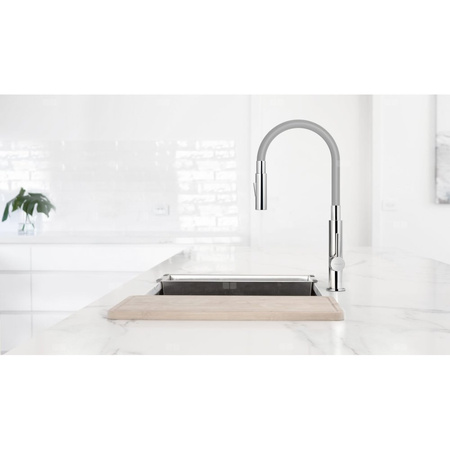 Bateria zlewozmywakowa FERRO ZUMBA SLIM 2F, kolor chrom, srebrna elastyczna wylewka 2f