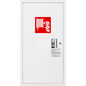 Hydrant DN 33 zawieszany boczny, wąż 30 m, ocynk fasada, zamek patent, RAL 9003 lewy