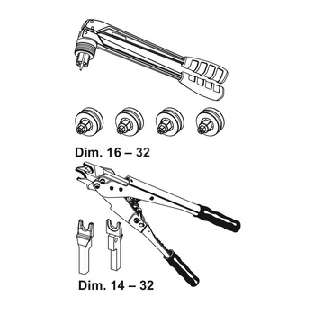 Komplet ręcznych narzędzi zaciskowych i kalibrujących TECEflex w zakresie średnic 16-32 mm TECE flex