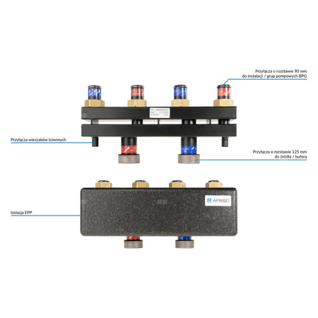 Rozdzielacz do instalacji c.o. AFRISO KSV 90-2 GZ 1 1/2'', 2-obieg. Nakrętka 1'', max. 50 kW