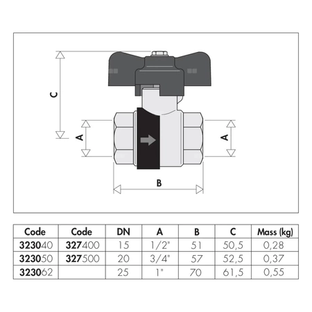 BALLSTOP - Zawór kulowy z wbudowanym zaworem zwrotnym. Pokrętło motylkowe 1/2"