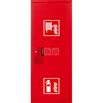 Hydrant DN 33 zawieszany boczny z miejscem na gaśnicę, wąż 30 m, ocynk fasada, zamek patent, RAL 3000 prawy