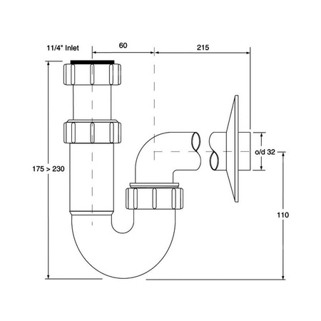 Syfon umywalkowy rurowy 11/4"x32mm bez spustu