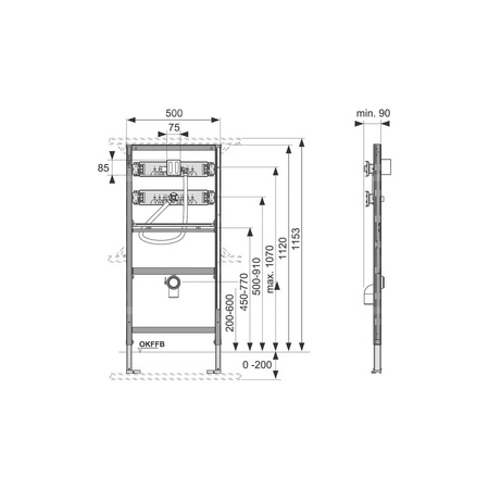 Stelaż podtynkowy do pisuaru TECE profil U1, 1120 x 500 x 90 mm, regulacja wysokości