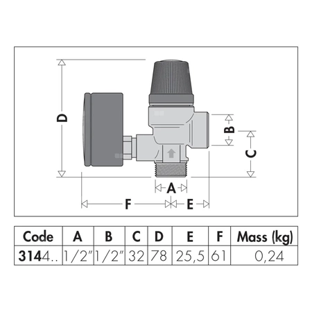Zawór przelewowy CALEFFI 314 mosiądz 3 bar GZ x GW 1/2''