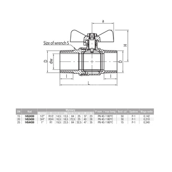 Zawór kulowy VALVEX Onyx mosiądz niklowany, PN40 1/2'' GZ, uchwyt: motylek
