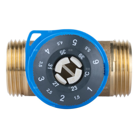 Zawór regulacyjny termostatyczny do wody ciepłej AFRISO ATM 361 ze śrubunkami mosiądz GZ 1'', DN 20, zakres temp. 20-43'C, Kvs 1.6 m3/h, maksymalna temperatura 90'C, maksymane ciśnienie 10 bar