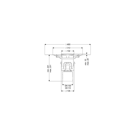 Wpust Ecoguss, DN100, odpł. pionowy, z nasadką Variofix i kratką szczel/ramą nierdz. 120x120