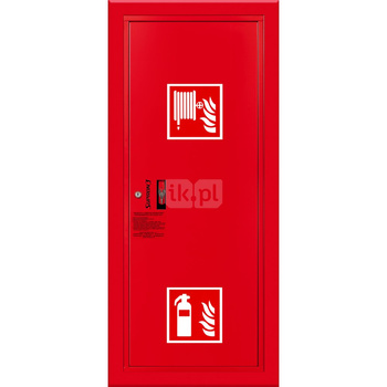 Hydrant DN 33 wnękowy boczny z miejscem na gaśnicę, wąż 30 m, ocynk fasada, zamek patent, RAL 3000 prawy